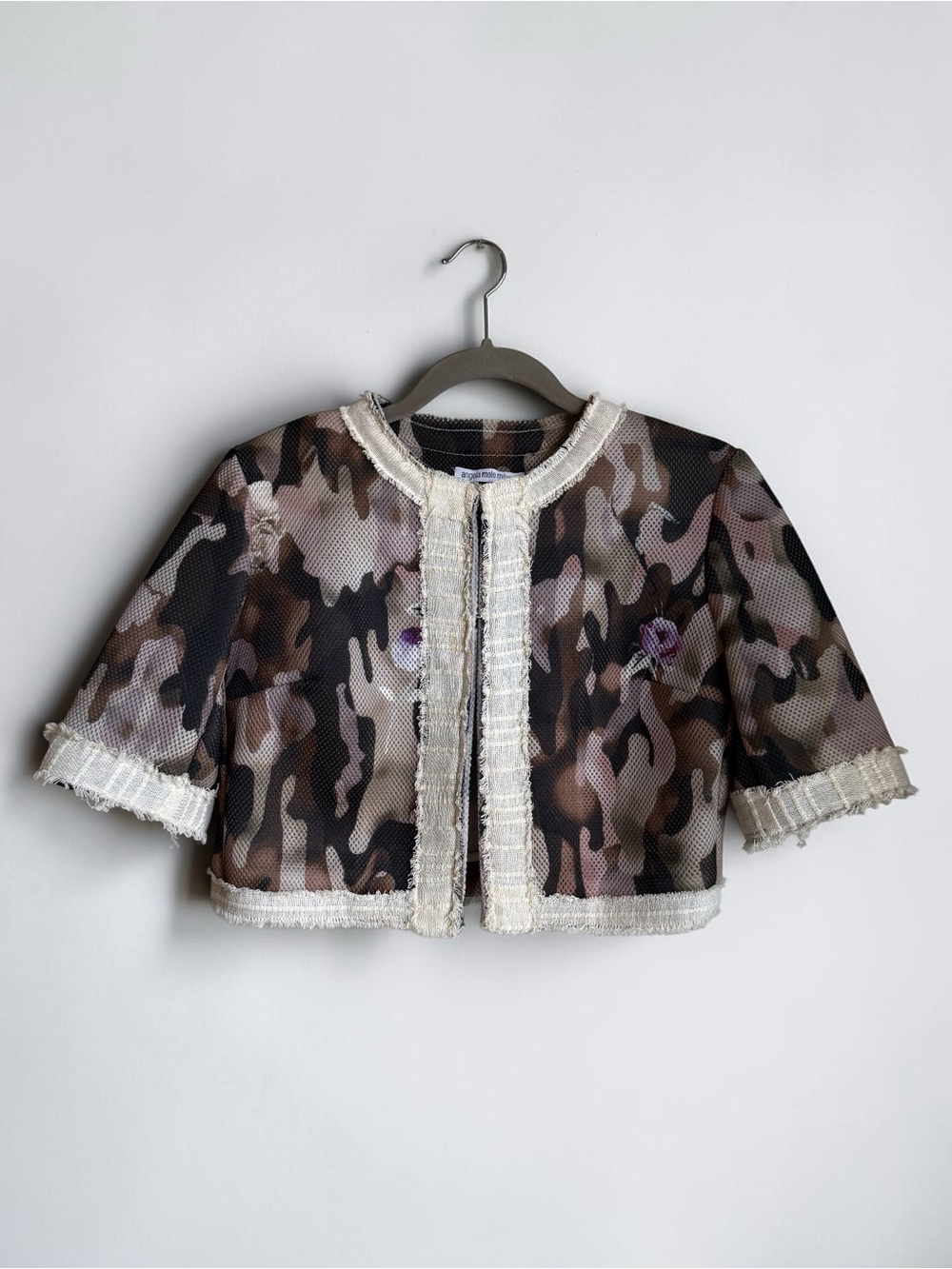 Angela Mele Milano Italian Floral Tweed Cropped Jacket 44/M - Picture 2 of 11